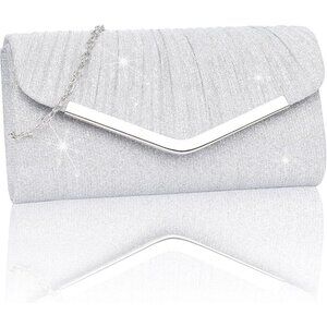 🆕Women's Silver 1 Clutch Purses Sparkling Envelope Evening Bag Detachable Chain